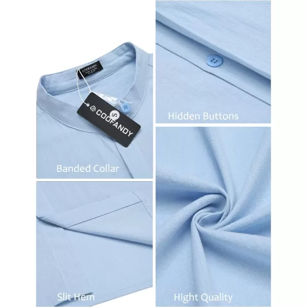 COOFANDY Men's Cotton Linen Shirt Long Sleeve Button Down Shirts Band Collar Beach Yoga Shirts
