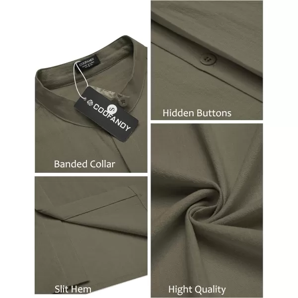 COOFANDY Men's Cotton Linen Shirt Long Sleeve Button Down Shirts Band Collar Beach Yoga Shirts