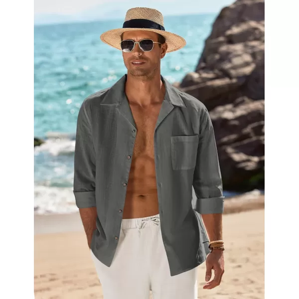 COOFANDY Men's Cotton Linen Shirts Long Sleeve Casual Buttton Down Shirts Beach Top