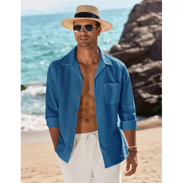 COOFANDY Men's Cotton Linen Shirts Long Sleeve Casual Buttton Down Shirts Beach Top