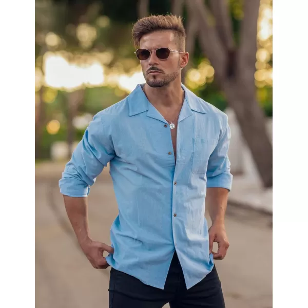 COOFANDY Men's Cotton Linen Shirts Long Sleeve Casual Buttton Down Shirts Beach Top