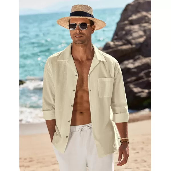 COOFANDY Men's Cotton Linen Shirts Long Sleeve Casual Buttton Down Shirts Beach Top