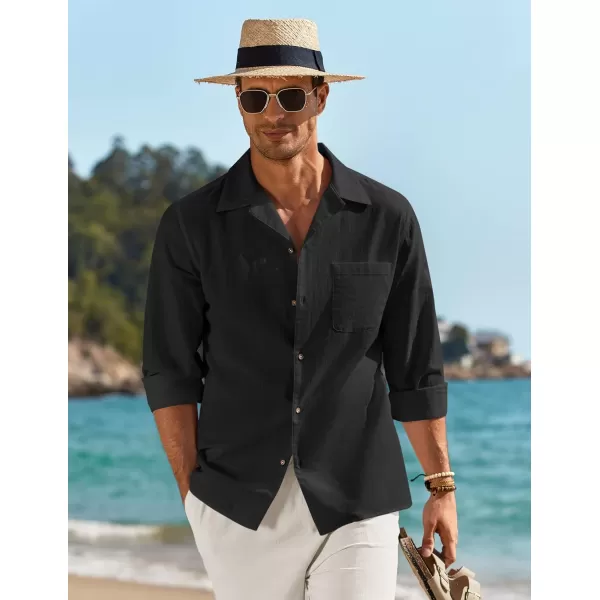 COOFANDY Men's Cotton Linen Shirts Long Sleeve Casual Buttton Down Shirts Beach Top