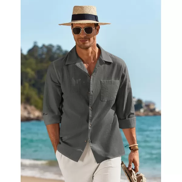 COOFANDY Men's Cotton Linen Shirts Long Sleeve Casual Buttton Down Shirts Beach Top