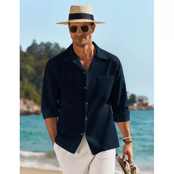 COOFANDY Men's Cotton Linen Shirts Long Sleeve Casual Buttton Down Shirts Beach Top