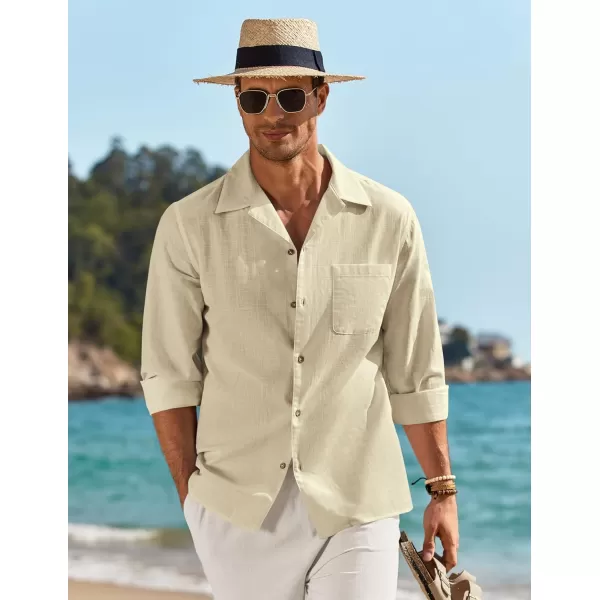 COOFANDY Men's Cotton Linen Shirts Long Sleeve Casual Buttton Down Shirts Beach Top