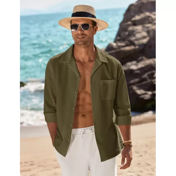 COOFANDY Men's Cotton Linen Shirts Long Sleeve Casual Buttton Down Shirts Beach Top