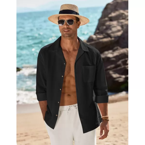 COOFANDY Men's Cotton Linen Shirts Long Sleeve Casual Buttton Down Shirts Beach Top