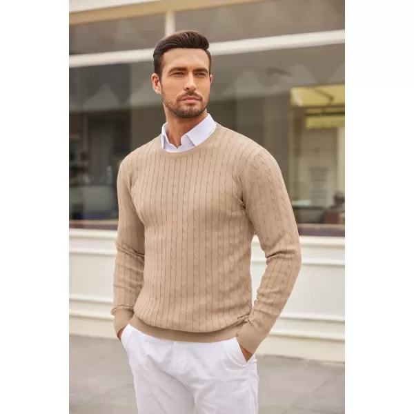 COOFANDY Men's Crewneck Cable Knit Sweaters Long Sleeve Lightweight Casual Twist Patterned Pullover Sweater