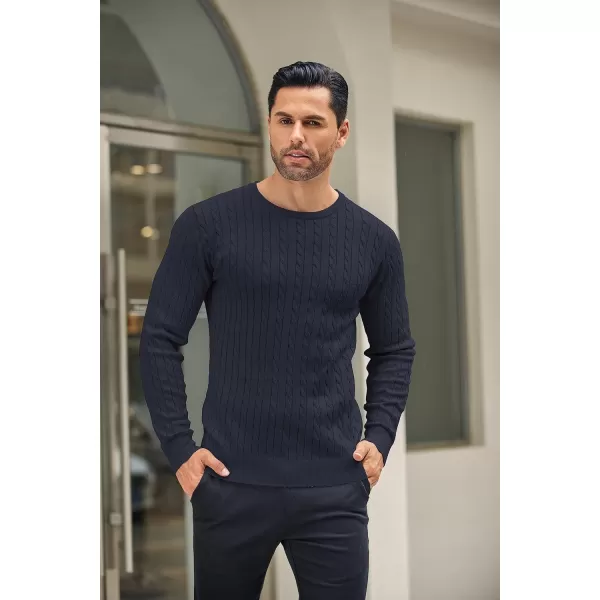 COOFANDY Men's Crewneck Cable Knit Sweaters Long Sleeve Lightweight Casual Twist Patterned Pullover Sweater