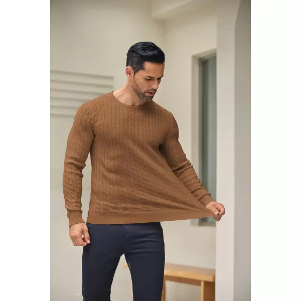 COOFANDY Men's Crewneck Cable Knit Sweaters Long Sleeve Lightweight Casual Twist Patterned Pullover Sweater