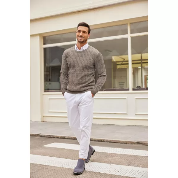 COOFANDY Men's Crewneck Cable Knit Sweaters Long Sleeve Lightweight Casual Twist Patterned Pullover Sweater)