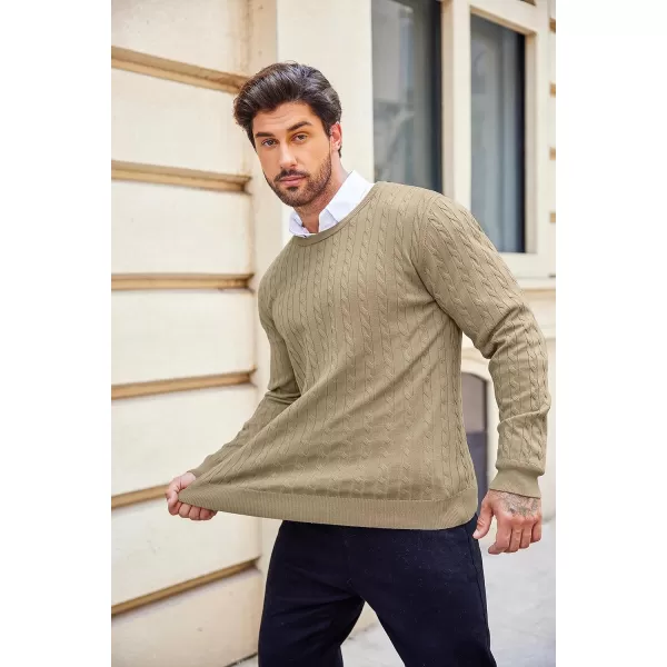 COOFANDY Men's Crewneck Cable Knit Sweaters Long Sleeve Lightweight Casual Twist Patterned Pullover Sweater