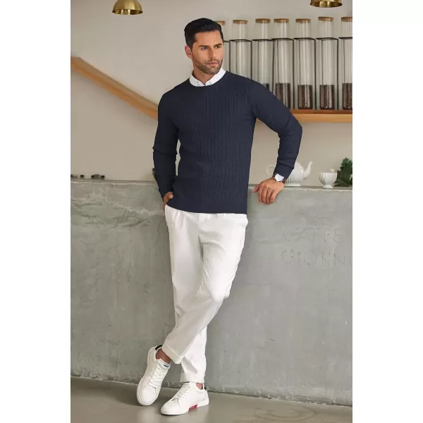COOFANDY Men's Crewneck Cable Knit Sweaters Long Sleeve Lightweight Casual Twist Patterned Pullover Sweater