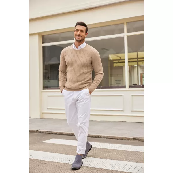 COOFANDY Men's Crewneck Cable Knit Sweaters Long Sleeve Lightweight Casual Twist Patterned Pullover Sweater