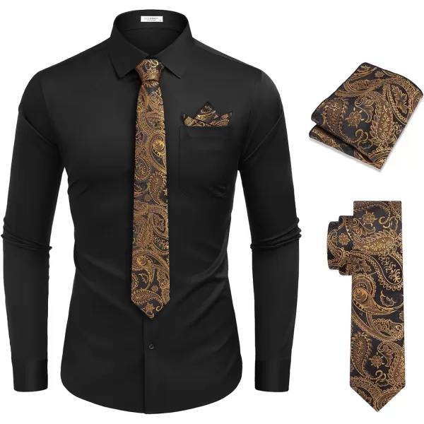 COOFANDY Men's Dress Shirt with Matching Tie and Handkerchief Sets Poplin Shirt