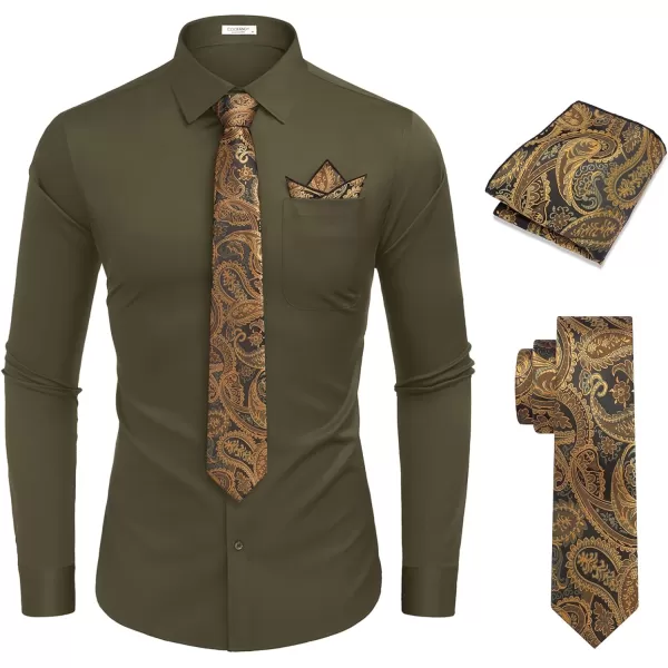 COOFANDY Men's Dress Shirt with Matching Tie and Handkerchief Sets Poplin Shirt