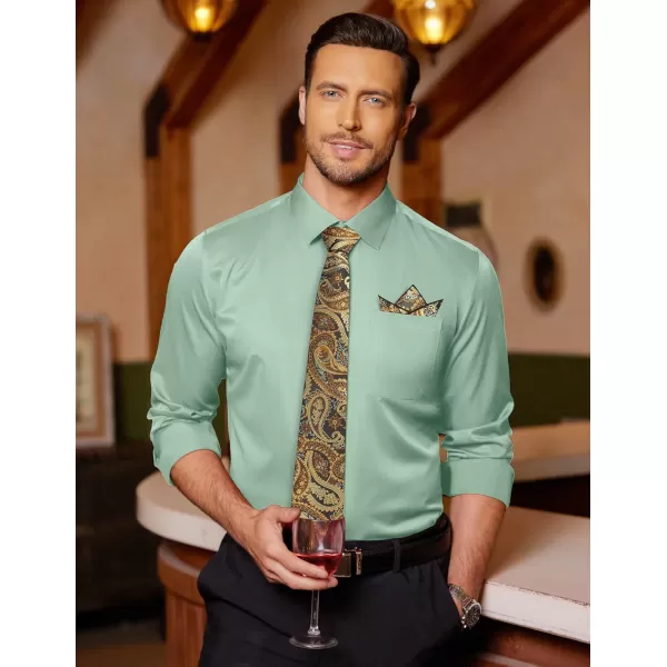 COOFANDY Men's Dress Shirt with Matching Tie and Handkerchief Sets Poplin Shirt