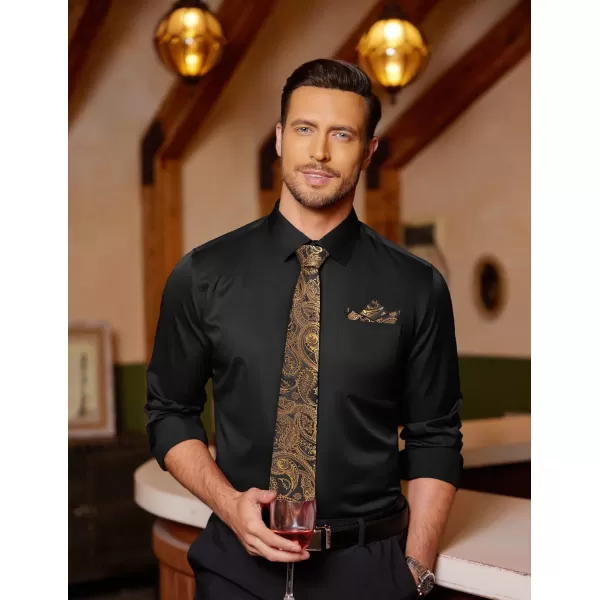 COOFANDY Men's Dress Shirt with Matching Tie and Handkerchief Sets Poplin Shirt