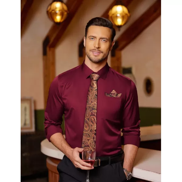 COOFANDY Men's Dress Shirt with Matching Tie and Handkerchief Sets Poplin Shirt