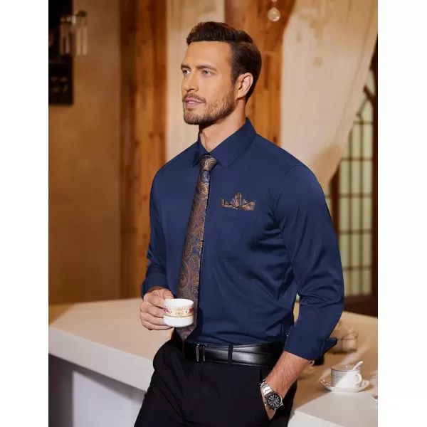 COOFANDY Men's Dress Shirt with Matching Tie and Handkerchief Sets Poplin Shirt