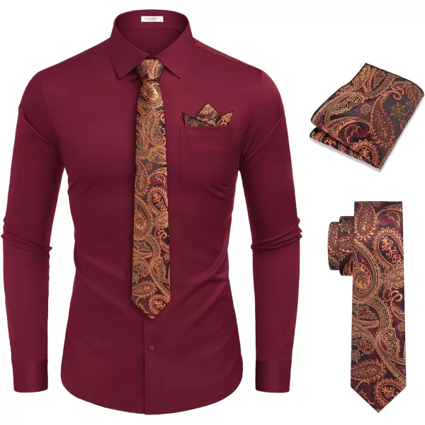 COOFANDY Men's Dress Shirt with Matching Tie and Handkerchief Sets Poplin Shirt