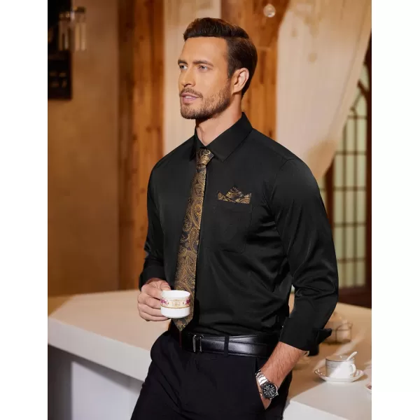COOFANDY Men's Dress Shirt with Matching Tie and Handkerchief Sets Poplin Shirt