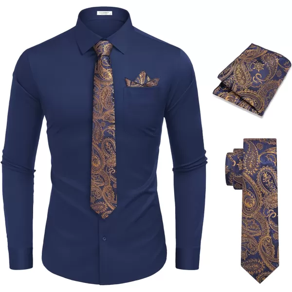 COOFANDY Men's Dress Shirt with Matching Tie and Handkerchief Sets Poplin Shirt