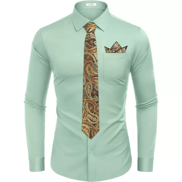 COOFANDY Men's Dress Shirt with Matching Tie and Handkerchief Sets Poplin Shirt