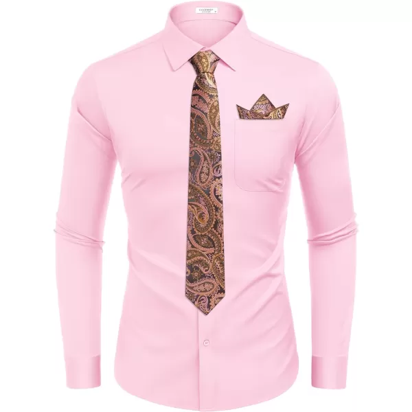COOFANDY Men's Dress Shirt with Matching Tie and Handkerchief Sets Poplin Shirt