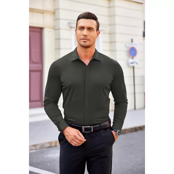 COOFANDY Men's Dress Shirts Long Sleeve Solid Stretch Wrinkle Free Shirt Formal Business Button Down Shirt
