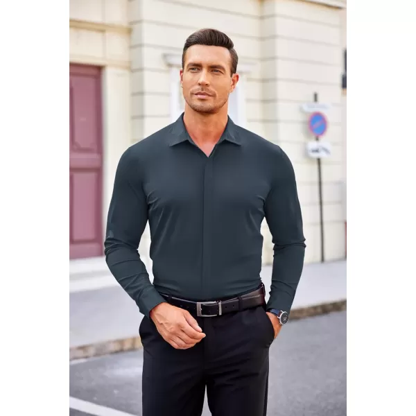 COOFANDY Men's Dress Shirts Long Sleeve Solid Stretch Wrinkle Free Shirt Formal Business Button Down Shirt
