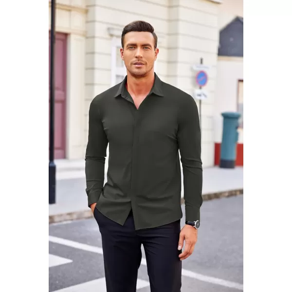 COOFANDY Men's Dress Shirts Long Sleeve Solid Stretch Wrinkle Free Shirt Formal Business Button Down Shirt