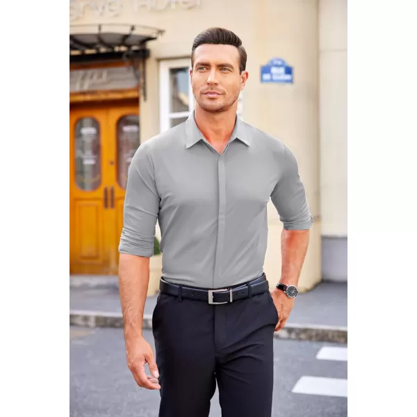 COOFANDY Men's Dress Shirts Long Sleeve Solid Stretch Wrinkle Free Shirt Formal Business Button Down Shirt