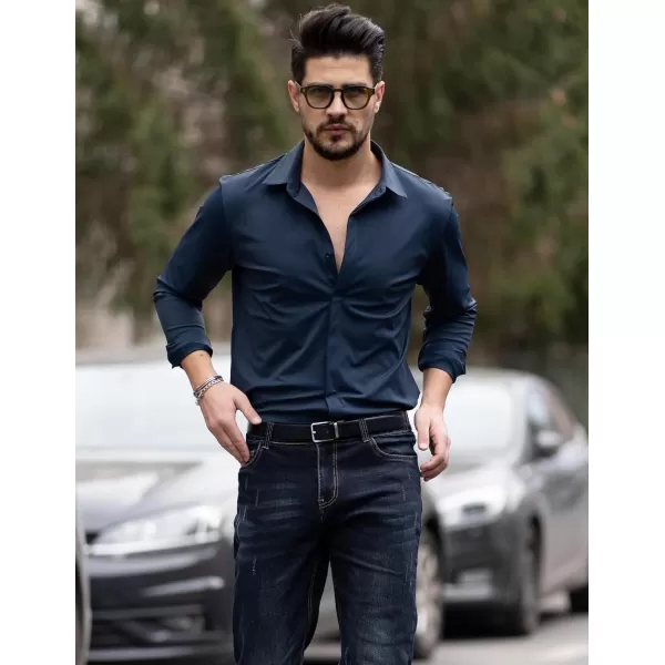 COOFANDY Men's Dress Shirts Long Sleeve Solid Stretch Wrinkle Free Shirt Formal Business Button Down Shirt