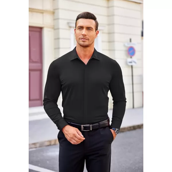 COOFANDY Men's Dress Shirts Long Sleeve Solid Stretch Wrinkle Free Shirt Formal Business Button Down Shirt