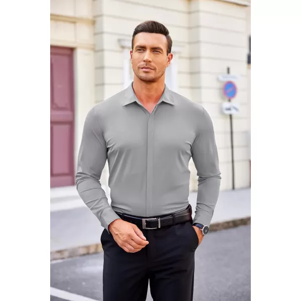 COOFANDY Men's Dress Shirts Long Sleeve Solid Stretch Wrinkle Free Shirt Formal Business Button Down Shirt