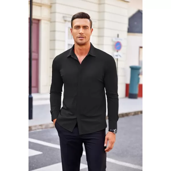 COOFANDY Men's Dress Shirts Long Sleeve Solid Stretch Wrinkle Free Shirt Formal Business Button Down Shirt
