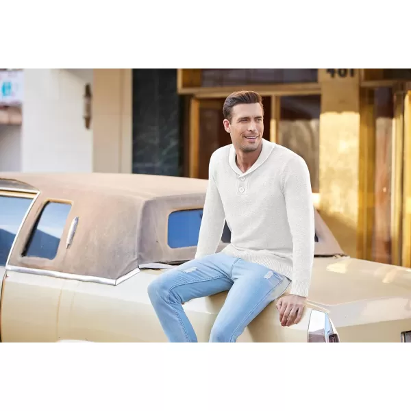 COOFANDY Men's Fashion Shwal Collar Sweater Slim Fit Cable Knit Pullover Sweater with Button