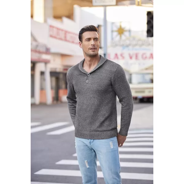 COOFANDY Men's Fashion Shwal Collar Sweater Slim Fit Cable Knit Pullover Sweater with Button
