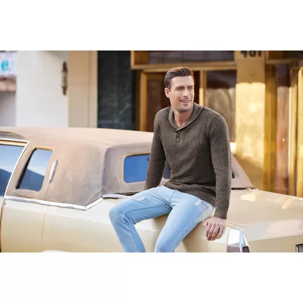 COOFANDY Men's Fashion Shwal Collar Sweater Slim Fit Cable Knit Pullover Sweater with Button