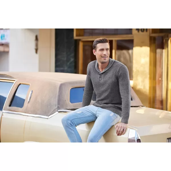 COOFANDY Men's Fashion Shwal Collar Sweater Slim Fit Cable Knit Pullover Sweater with Button