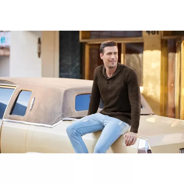 COOFANDY Men's Fashion Shwal Collar Sweater Slim Fit Cable Knit Pullover Sweater with Button