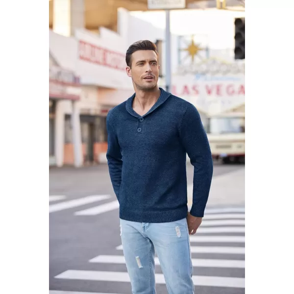COOFANDY Men's Fashion Shwal Collar Sweater Slim Fit Cable Knit Pullover Sweater with Button