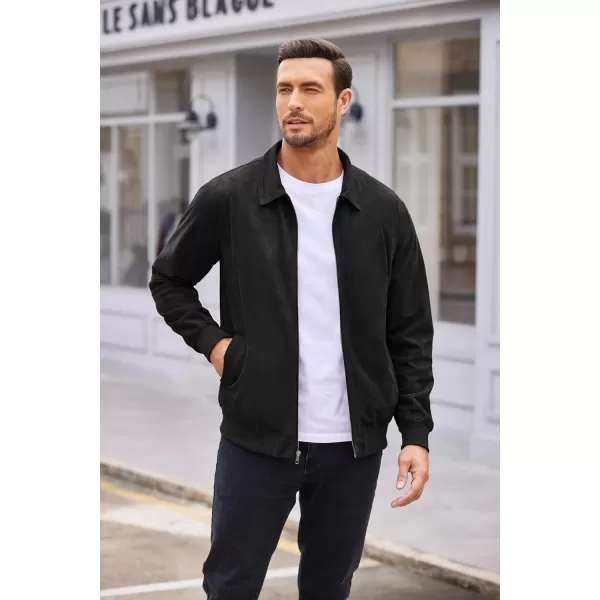COOFANDY Men's Faux Suede Bomber Jacket Lightweight Full Zip Jackets Vintage Casual Trucker Jacket
