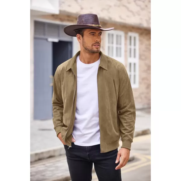 COOFANDY Men's Faux Suede Bomber Jacket Lightweight Full Zip Jackets Vintage Casual Trucker Jacket