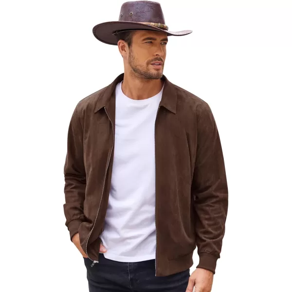 COOFANDY Men's Faux Suede Bomber Jacket Lightweight Full Zip Jackets Vintage Casual Trucker Jacket