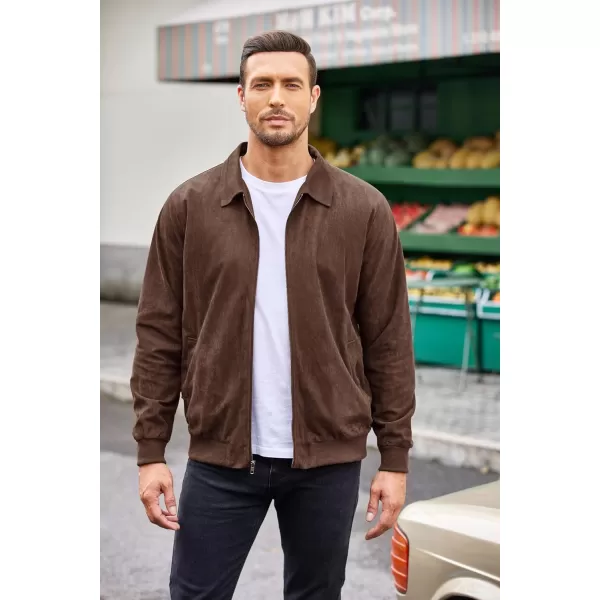 COOFANDY Men's Faux Suede Bomber Jacket Lightweight Full Zip Jackets Vintage Casual Trucker Jacket