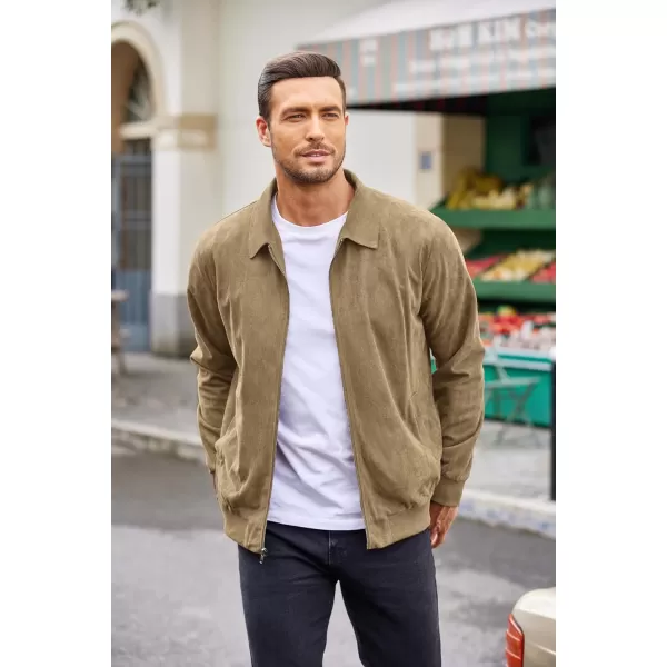 COOFANDY Men's Faux Suede Bomber Jacket Lightweight Full Zip Jackets Vintage Casual Trucker Jacket