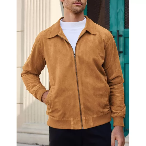 COOFANDY Men's Faux Suede Bomber Jacket Lightweight Full Zip Jackets Vintage Casual Trucker Jacket